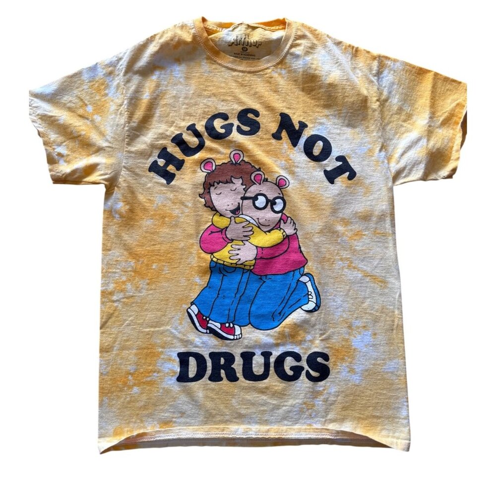 Arthur Hugs Not Drugs Cartoon Graphic Tie Dye T Shirt Medium